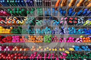 Lots of pens, top view