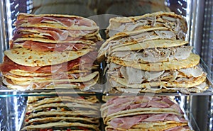 Lots of piadina stuffed for sale in the restaurant in central It
