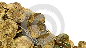 lots of piled up bitcoin coins - 3D rendering