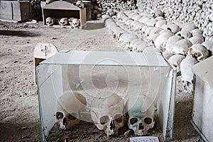 Lots of skulls piled in Fontanelle cemetery.