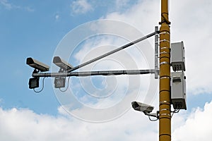 Lots of speed and security cameras monitoring the streets and roads creating the Big Brother surveillance system