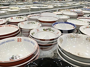 Lots of tableware and crockery for sale at Sakura recycle shop of second hand goods