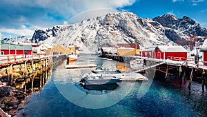 A lots of tourist everyday visiting famous Nusfjord town on Lofoten Islands.