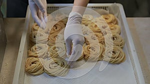 Lots of uncooked Italian Pasta Fettuccine Spaghetti