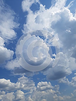 Lots of white fluffy clouds against blue sky