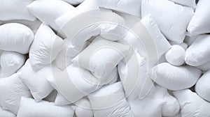 Mucho de blanco almohadas. alineado almohadas 