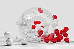 Lots of white and red balls interact photo