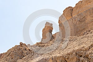 Lots  wife - Eshet Lot is a rock salt column on Mount Sodom - Sdom - on coast of Dead Sea in Israel. Reminiscent of shape of a