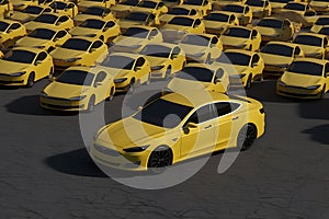 Lots of yellow cars for sale. Neural network AI generated