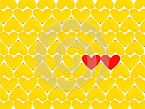 Lots of yellow hearts and two red
