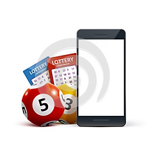 Lottery 3d icon balls ticket phone on white vector