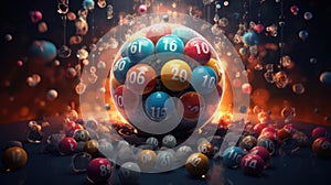 Lottery balls bingo, lotto or keno gambling games on the blue background