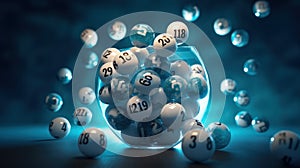 Lottery balls bingo, lotto or keno gambling games on the blue background