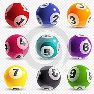 Lottery balls. Lotto game balls with numbers, bingo lucky instant jackpot win. Lottery internet leisure gamble