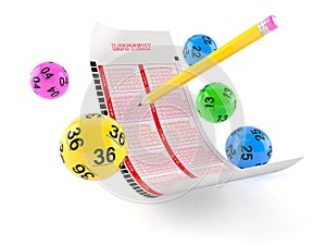 Lottery blank ticket with lotto balls