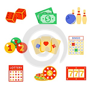 Lottery flat icon set