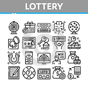 Lottery Gambling Game Collection Icons Set Vector