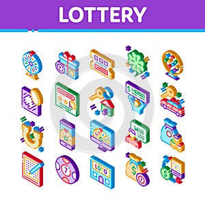 Lottery Gambling Game Isometric Icons Set Vector