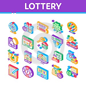 Lottery Gambling Game Isometric Icons Set Vector