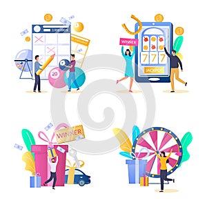 Lottery gambling icon set, vector isolated illustration