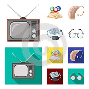 Lottery, hearing aid, tonometer, glasses.Old age set collection icons in cartoon,flat style vector symbol stock