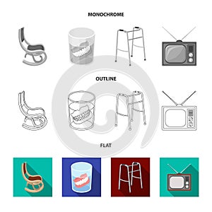 Lottery, hearing aid, tonometer, glasses.Old age set collection icons in flat,outline,monochrome style vector symbol