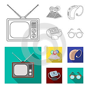 Lottery, hearing aid, tonometer, glasses.Old age set collection icons in outline,flat style vector symbol stock