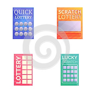 Lottery icons set cartoon vector. Colored lottery ticket