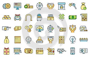 Lottery icons set vector color line