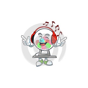 Lottery machine ball cartoon character design Listening music on a headset