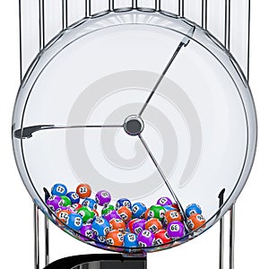 Lottery machine with lottery balls, 3D rendering