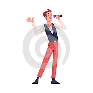 Lottery with Man Presenter with Microphone Announcing Winner Vector Illustration