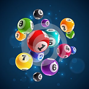 Lottery numbers. Flying realistic drawing lottery or billiard balls, lucky accidental win, instant jackpot internet