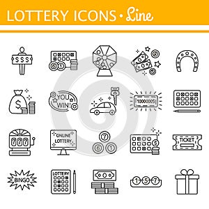 Lottery and profit fortune games black icon set isolated