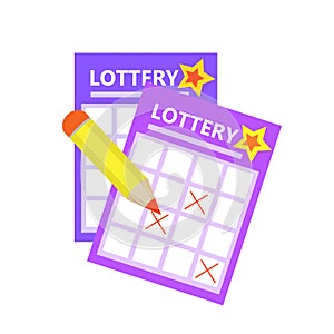 Lottery ticket, bingo win icon flat style. Isolated on a white background. Vector illustration