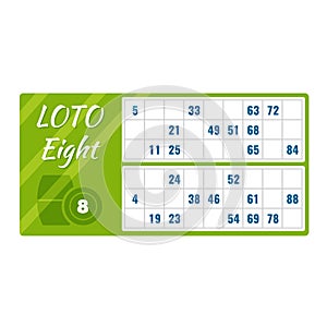 Lottery ticket for drawing money, prizes. Loto eight with numbers. photo