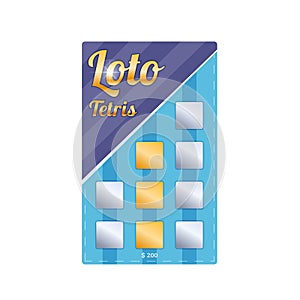Lottery ticket for drawing money and prizes. Loto tetris game.