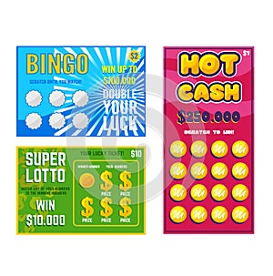 Lottery ticket vector lucky bingo card win chance lotto game jackpot ticketing set illustration lottery gaming tickets