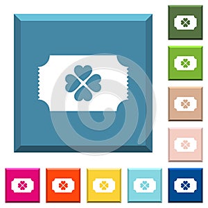 Lottery ticket white icons on edged square buttons