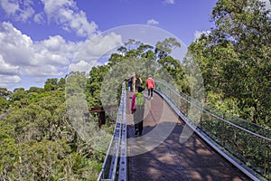 People walks on canopy walkway of Lotterywest Federation Walkway at King`s Park and Botanical Garden in Perth, Australia.