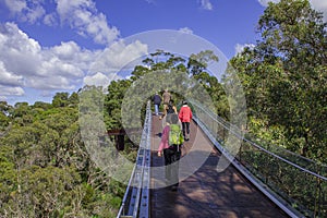 People walks on canopy walkway of Lotterywest Federation Walkway at King`s Park and Botanical Garden in Perth, Australia.