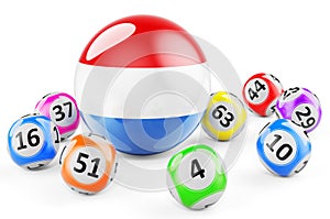 Lotto balls with Luxembourgish flag. Lottery in Luxembourg concept, 3D rendering