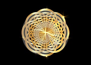 Intertwined gold mandala. Global Powers of Luxury Goods. Golden flower precious logo design, vector isolated on black background photo