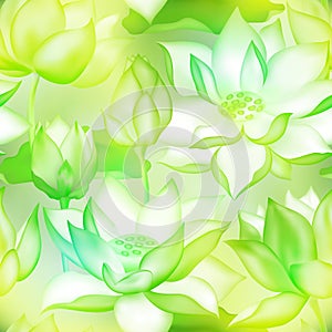 Lotus buds and flowers seamless vector pattern., Water lilly nelumbo aquatic plant packaging design.