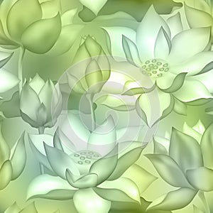 Lotus buds and flowers seamless wallpaper., Water lilly nelumbo aquatic plant packaging design.