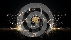A lotus flower in black and gold background.Generative AI