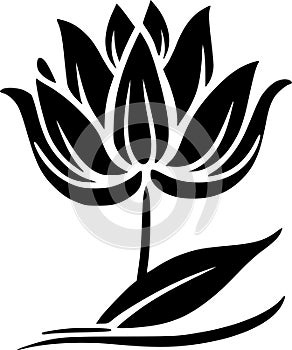 Lotus flower - black and white isolated icon - vector illustration