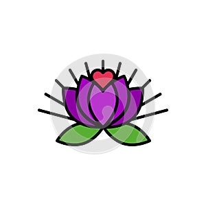 Lotus flower filled icon. Heart shape. Vector illustration, flat design