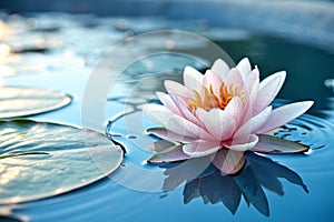 Lotus Flower Floating in Blue Water photo