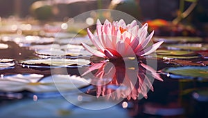 Lotus flower floating on pond, reflecting beauty generated by AI